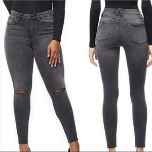 Good American Black Skinny Jeans Slit Knee Size 24